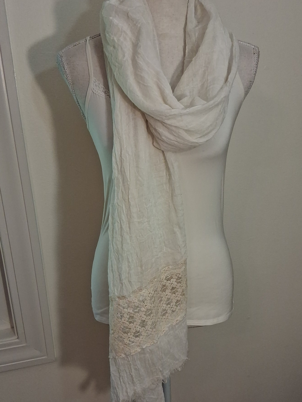 Maurices Cream Lace-Trim Lightweight Scarf/Shawl